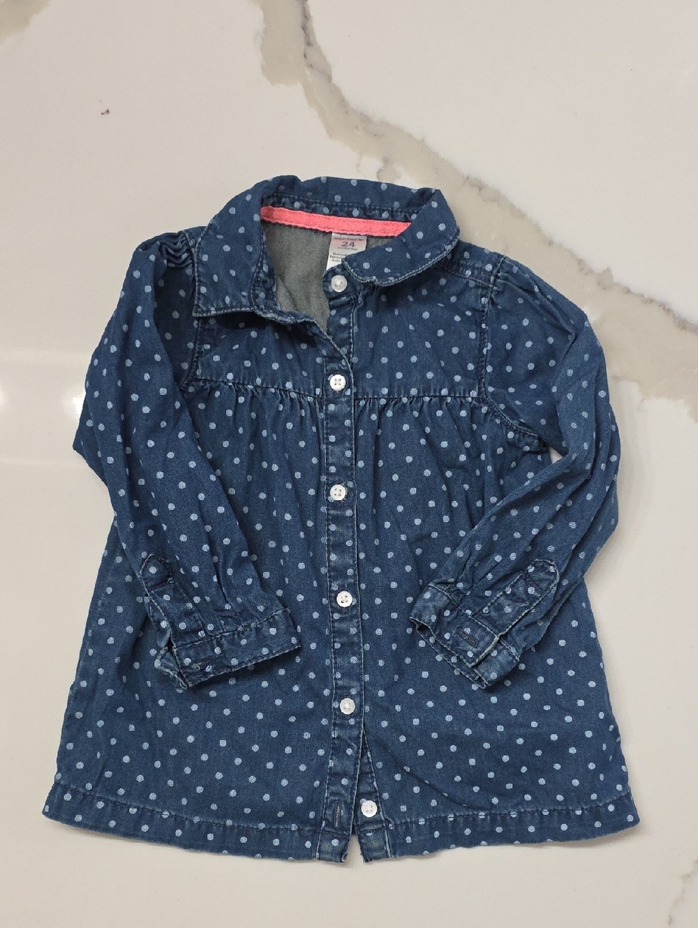 Girls' Blue Polka Dot Denim Jacket Shirt Size 24 Months